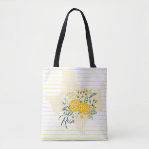 Tote Bag Rose jaune du Texas - Gingham State avec des roses