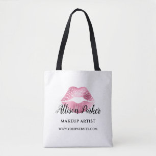 Tote Bag Rose Kiss Lips Maquillage Artiste Business Blanc