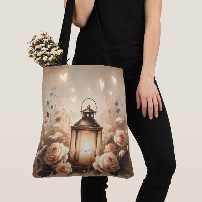 Tote Bag Rose Lantern Glow Bouquet (De près)