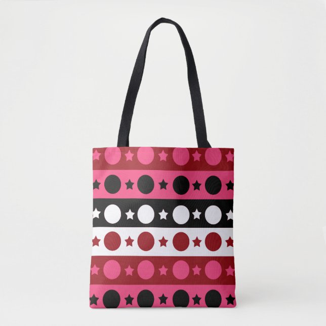 Tote Bag Rose noir blanc Cercle Étoiles rayures Design (Devant)