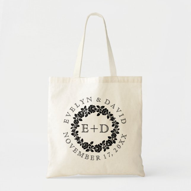 Tote Bag Rose noir blanc couronne mariage accueil (Devant)
