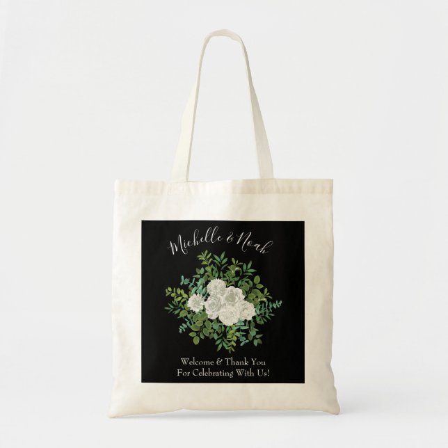 Tote Bag Rose noir blanc Mariage élégant moderne (Devant)