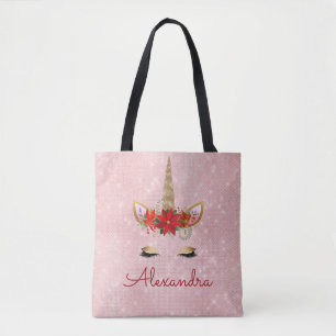 Tote Bag Rose or rose de Noël Unicorn Monogramme