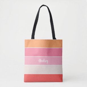 Tote Bag rose orange Personnalisé Couleur Été Blocage Bande
