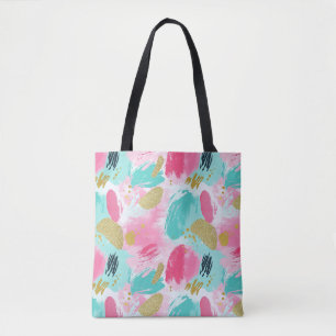 Tote Bag Rose Pâle Menthe Douce Or de Printemps Traits de P