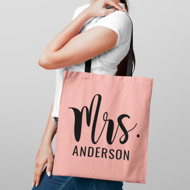 Tote Bag Rose Pâle Mme Calligraphie Monogramme (Créateur téléchargé)