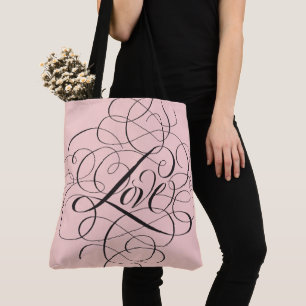 Tote Bag Rose Pâle Teinté de Rouge Flourissant Lettres de l