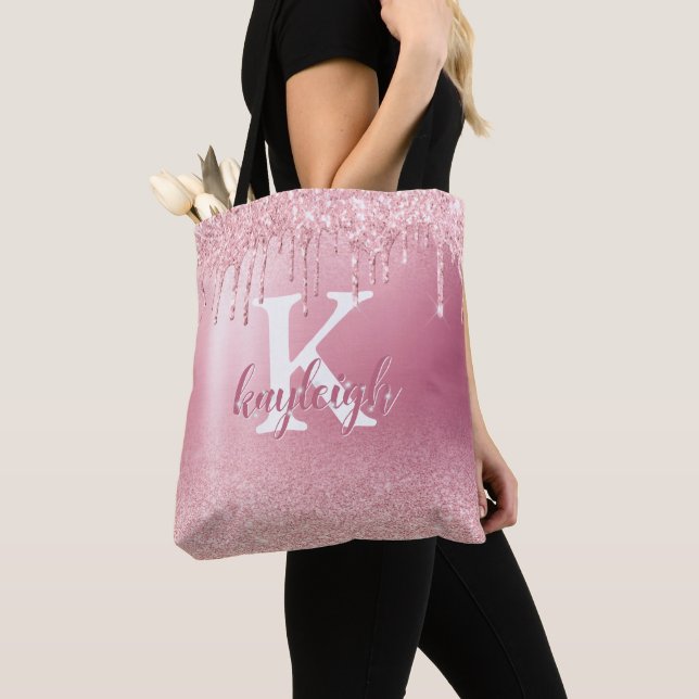 Tote Bag Rose Parties scintillant or étincelle Monogramme m (De près)