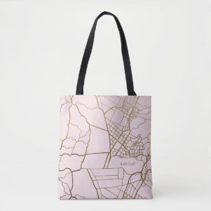 Tote Bag Rose Poudré Tendance avec Carte et Nom en Or