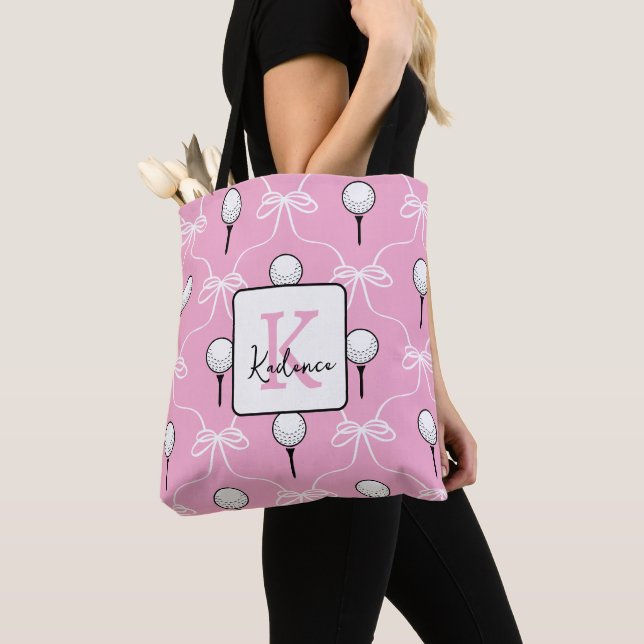 Tote Bag Rose Préparatoire Motif de Golf avec Monogramme Bl (De près)