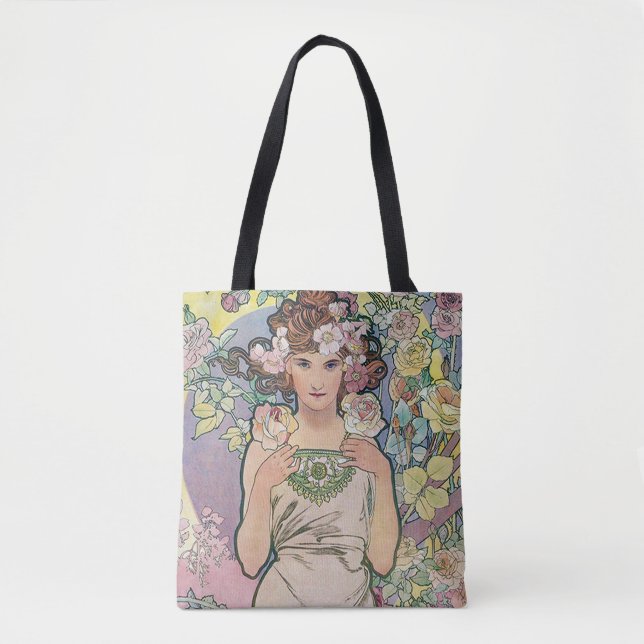 Tote Bag Rose (quatre fleurs), Alphonse Mucha (Devant)