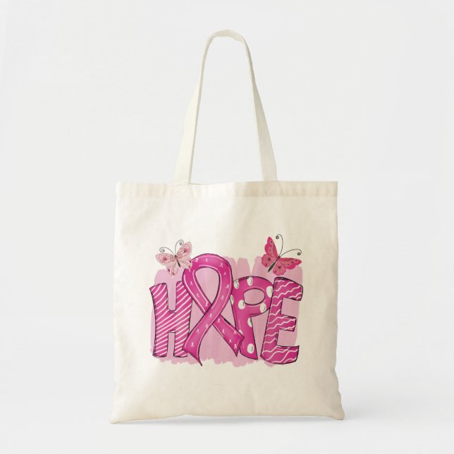 Tote Bag Rosé Ribbon Guerrier Survivant Fighter Cancer du s (Devant)