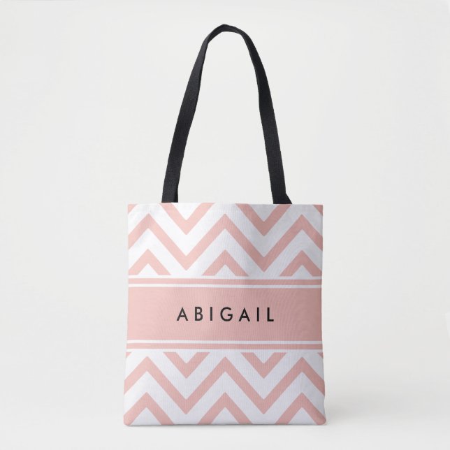 Tote Bag Rose rose noir blanc blanc moderne Chevron Zigzag (Devant)