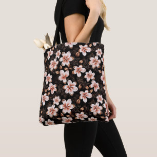 Tote Bag Rose rose noire noire noire Floral or