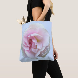 Tote Bag Rose rose personnalisé nom bleu clair