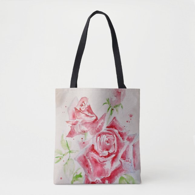Tote Bag Rose rose Rose Aquarelle Fleur Floral art (Devant)