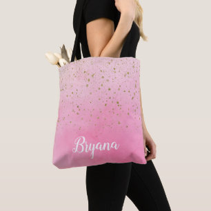 Tote Bag Rose Rosé Rose et Or Paillettes Glamour Brillante 
