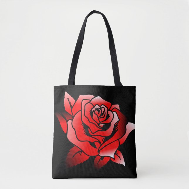 Tote Bag Rose rouge sur Arrière - plan noir (Devant)