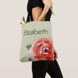 Tote Bag Rose rouge sur Pois blanc et citron vert