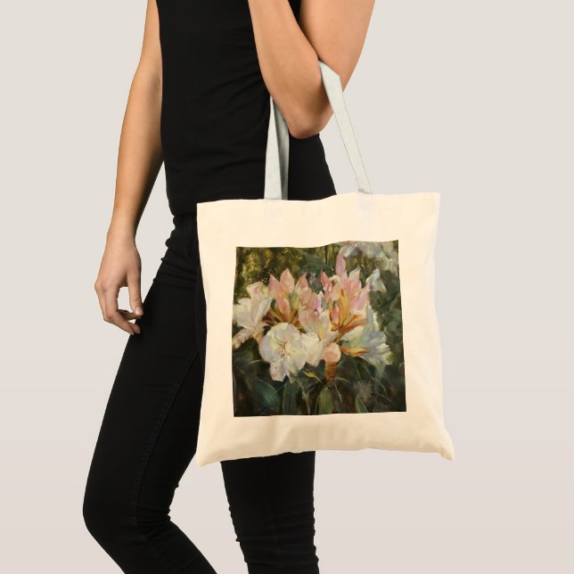 Tote Bag Rosée et blanche Rhododendron Fond vert profond (Devant (produit))