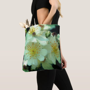 Tote Bag Roses Blanches Sauvages Grimpantes en Gros Plan
