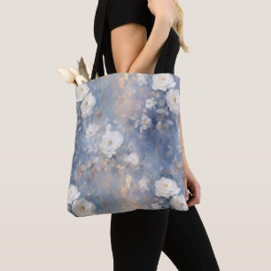Tote Bag Roses blanches sur bleu Arrière - plan Paint Style