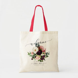 Tote Bag Roses Bourgogne+Blush, Fleurs Aquarelles Bienvenue