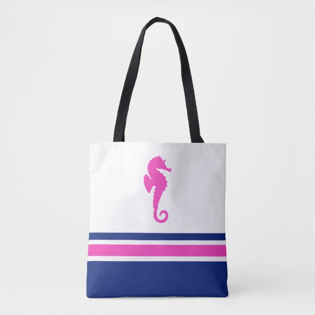 Tote Bag Roses chaudes et rayures de marine Cheval de mer N (Devant)