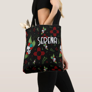 Tote Bag Roses crâne Zia Sun Green Black Nouveau-Mexique