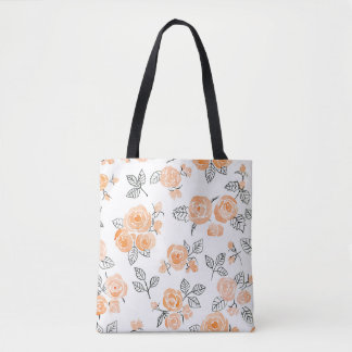 Tote Bag Roses d'aquarelle : Arrière - plan blanc d'encre