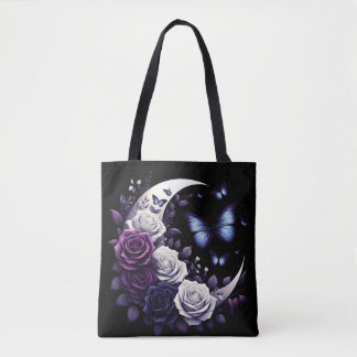 Tote Bag Roses de minuit, demi-lune et papillons