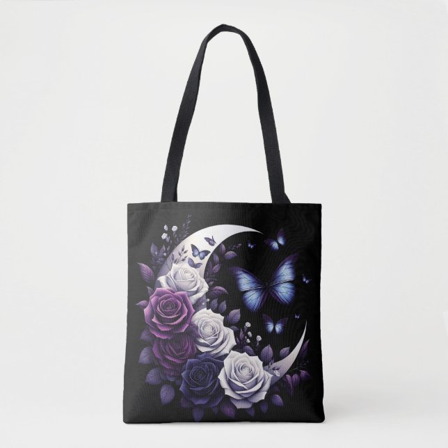 Tote Bag Roses de minuit, demi-lune et papillons (Devant)