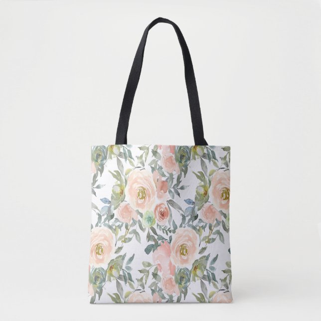 Tote Bag Roses élégants, Message Motivationnel (Devant)