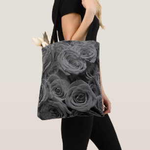 Tote Bag Roses gris, photo florale grise
