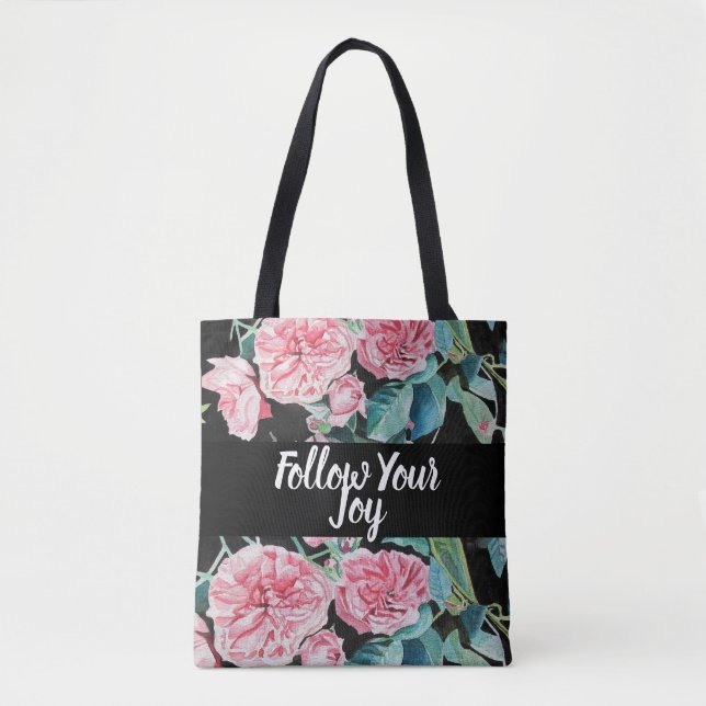 Tote Bag Roses Rose rose Fleur Florale Suivez votre joie (Devant)