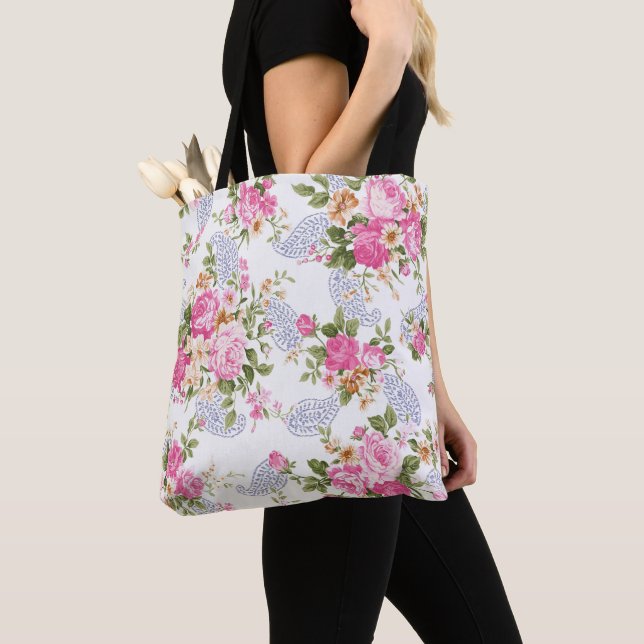 Tote Bag Roses Roses Et Boucles Roses (De près)