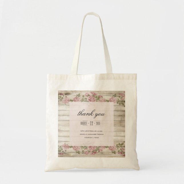 Tote Bag Roses Russes Sur Le Merci Mariage Du Bois (Devant)