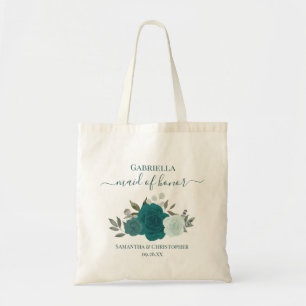 Tote Bag Roses sarcelle et aqua Élégante Demoiselle d'Honne