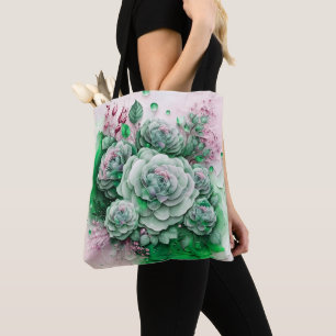 Tote Bag Roses Vertes et Dorées Grande Échelle