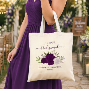 Tote Bag Roses Violettes Bohèmes Élégant Cadeau de Mariage 