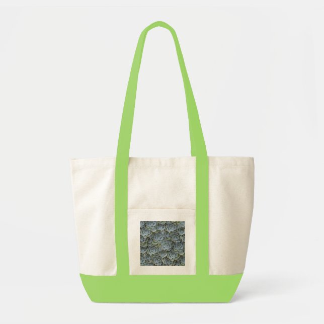 TOTE BAG ROSETTES PLANTES SUCCULENTS GREEN VERT (Devant)