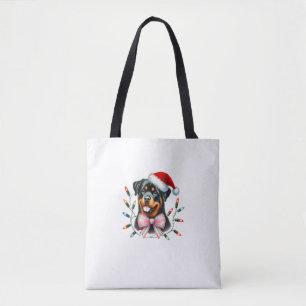 Tote Bag Rotweiler Chien avec Coquette Bow Noël Matchine