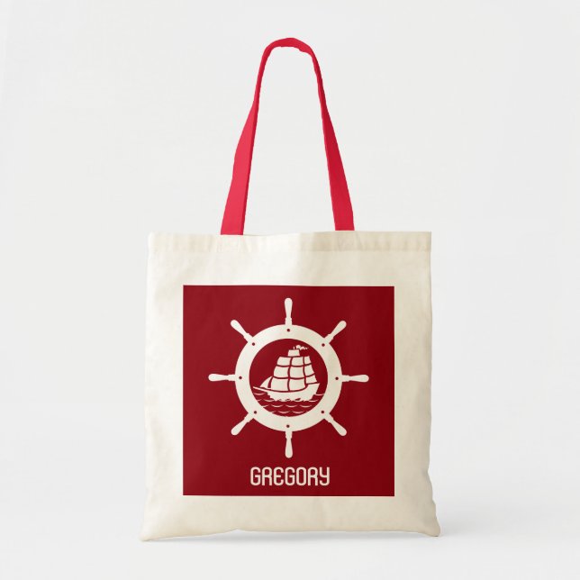 Tote Bag Roue de bateau noir rouge et blanc (Devant)