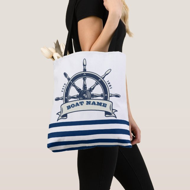 Tote Bag Roue nautique, Bleu Bleu Bleu Blancs (De près)