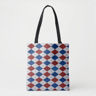 Tote Bag Rouge, Blanc, Bleu Argyle Juillet 4 Paillettes