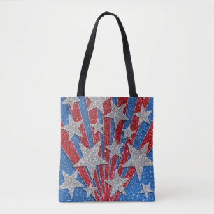 Tote Bag Rouge Blanc Bleu Parties scintillant Drapeau Améri