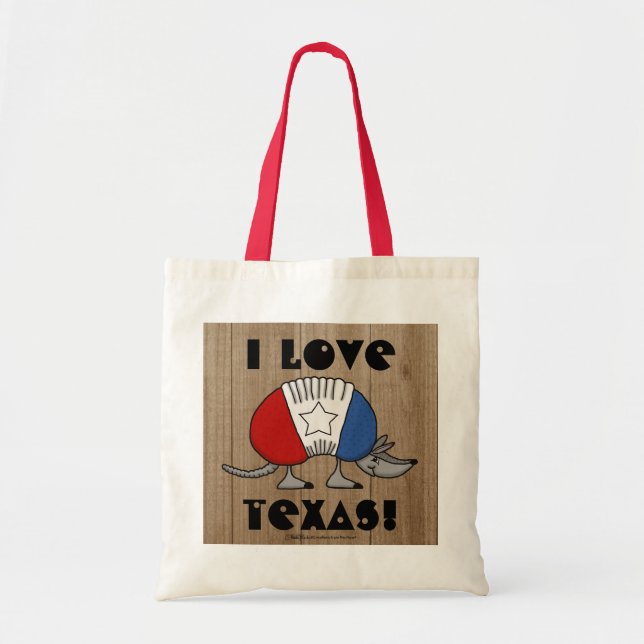 Tote Bag Rouge, Blanc et Bleu Armadillo-I Love Texas ! (Devant)
