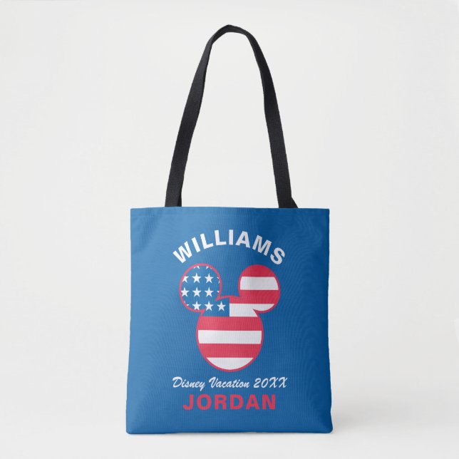Tote Bag Rouge blanc et bleu Mickey | Vacances en famille e (Devant)