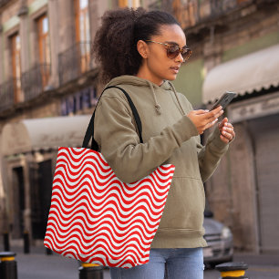Tote Bag Rouge blanc ondulé rayures psychédélique hypnotiqu