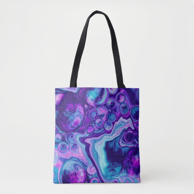 Tote Bag Rouge, Bleu, Bokeh Rose Marbre Fluid Art (Devant)